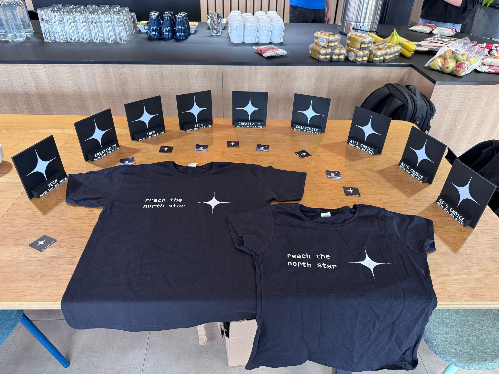 Close-up of the hackathon trophies