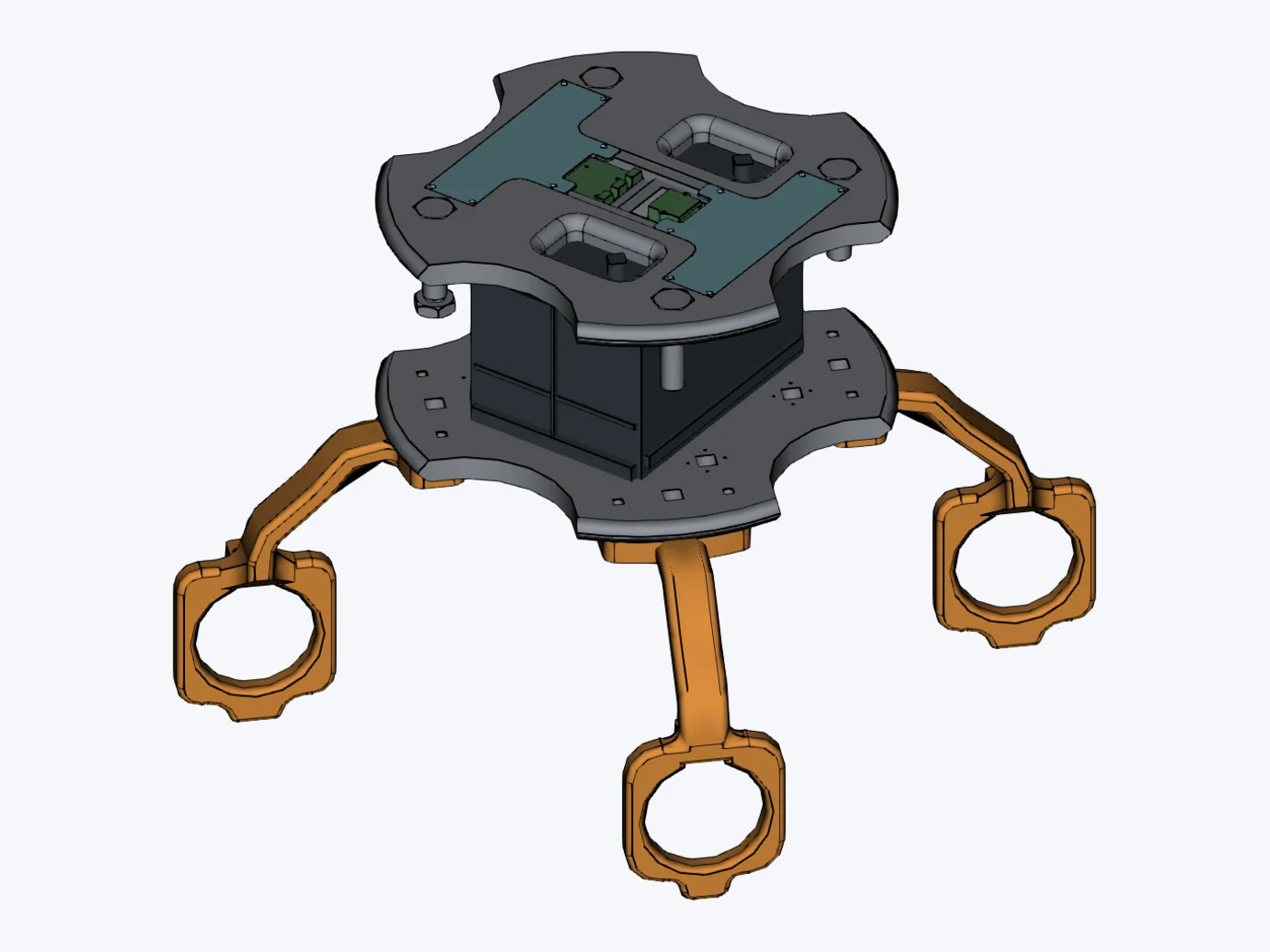 Detail of the FLOAT-E frame with its mounting plates and thruster arms