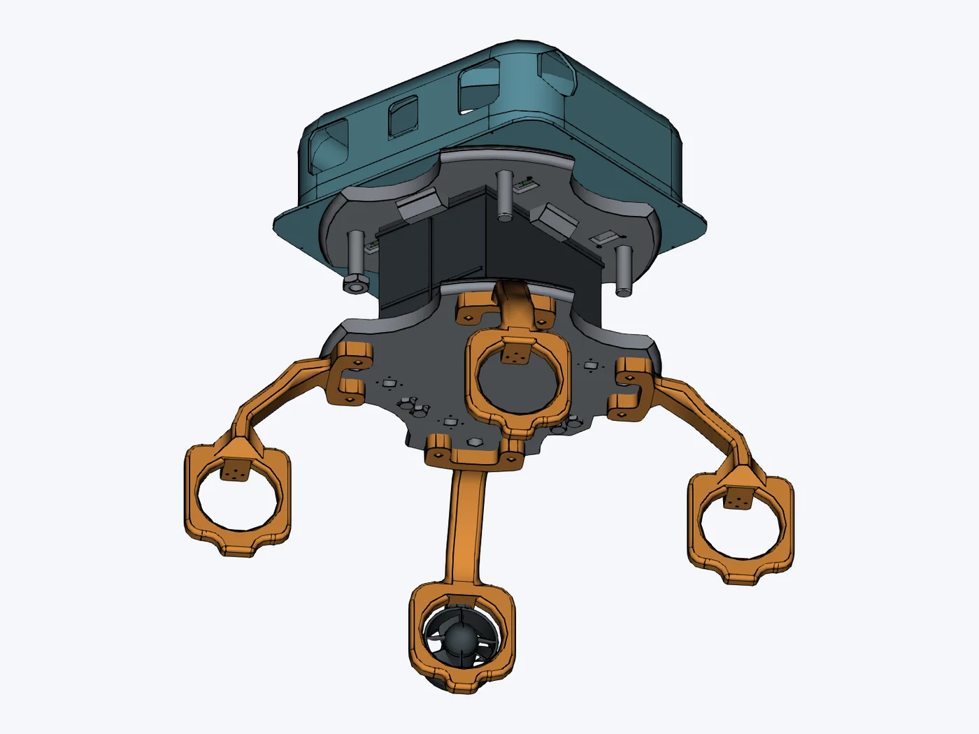 View from below of the FLOAT-E thruster frame and electronics box